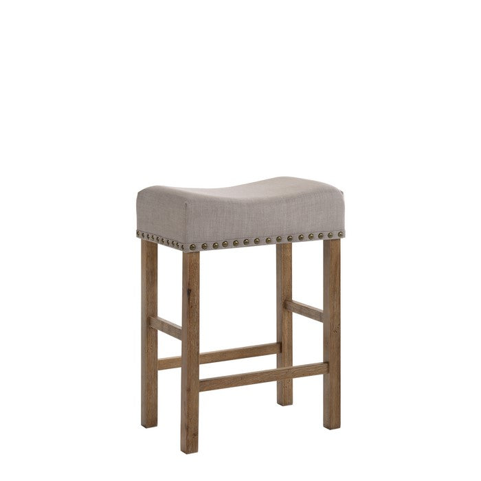 Fabric Upholstered Wooden Counter Height Stool,Set of 2,Brown and Gray