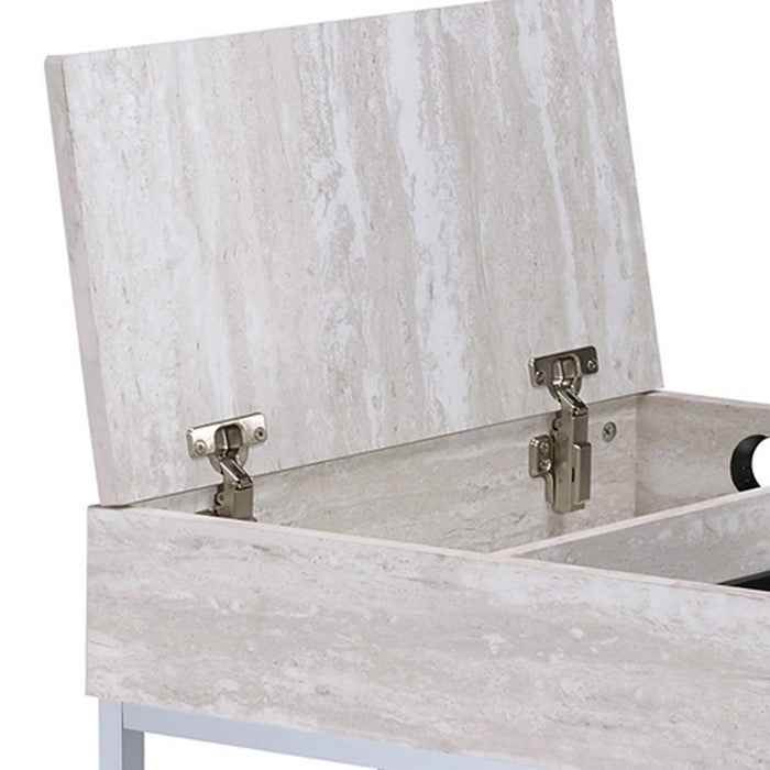 Wood and Metal Vanity Desk with Lift Top Compartments,Silver and Brown