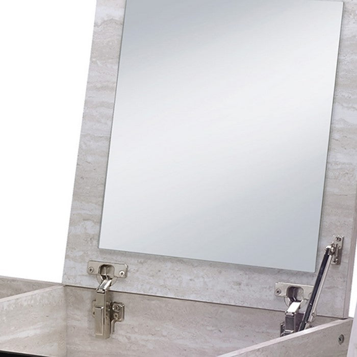 Wood and Metal Vanity Desk with Lift Top Compartments,Silver and Brown