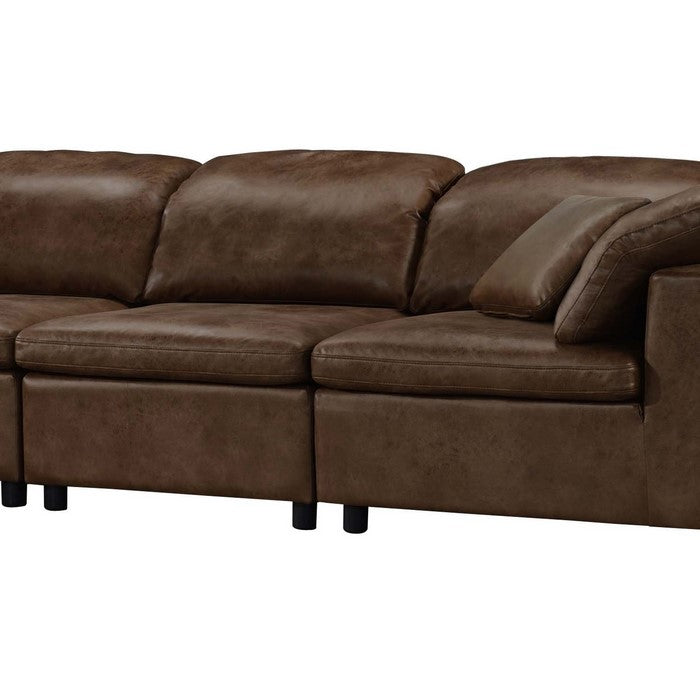 Fabric Upholstered Armless Chair with Plastic Legs, Brown and Black