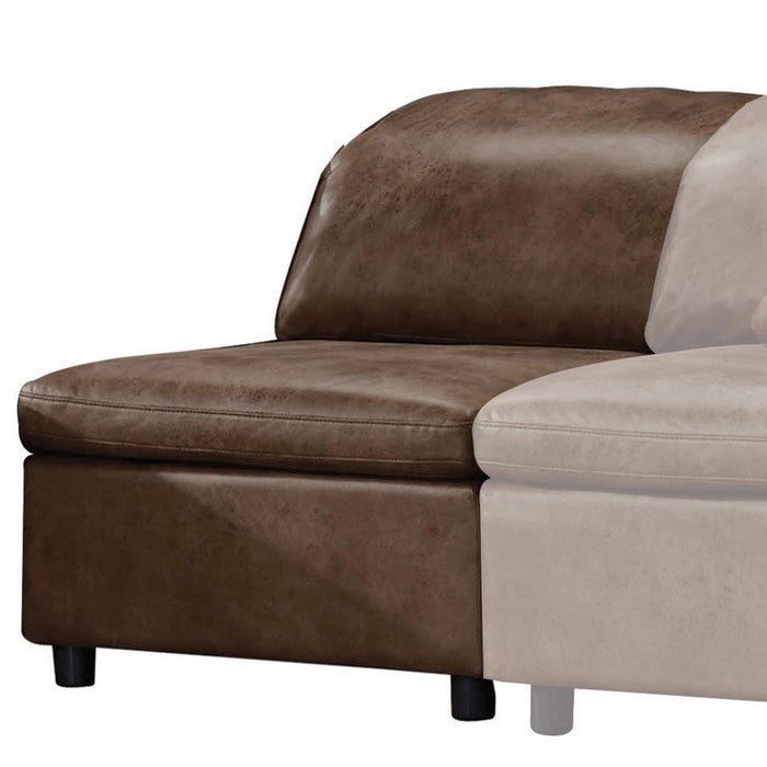 Fabric Upholstered Armless Chair with Plastic Legs, Brown and Black