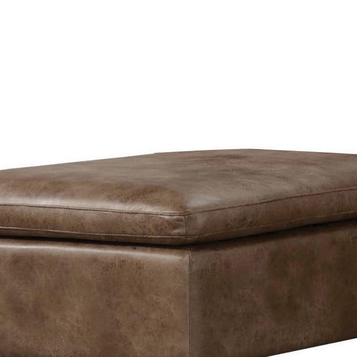 Fabric Upholstered Ottoman with Plastic Legs, Brown and Black