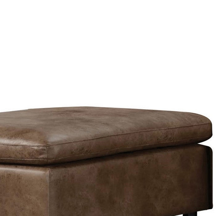 Fabric Upholstered Ottoman with Plastic Legs, Brown and Black