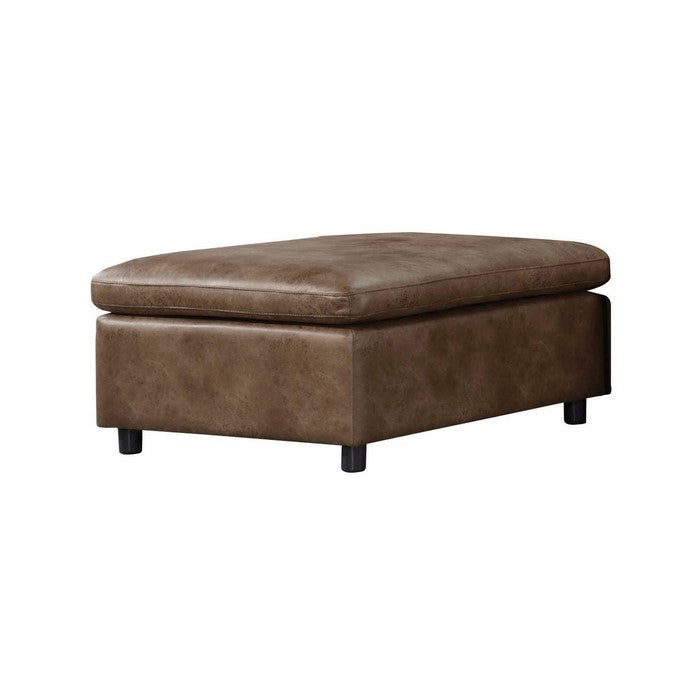 Fabric Upholstered Ottoman with Plastic Legs, Brown and Black