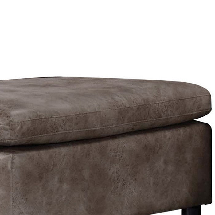 Ottoman with Plastic Legs and Fabric Upholstery, Brown and Black