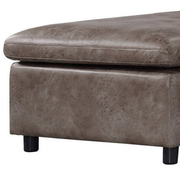 Ottoman with Plastic Legs and Fabric Upholstery, Brown and Black