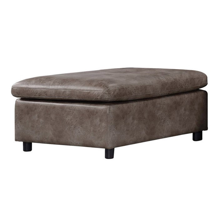 Ottoman with Plastic Legs and Fabric Upholstery, Brown and Black