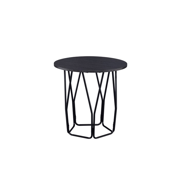Industrial Style Wooden End Table with Metal Base, Black and Brown