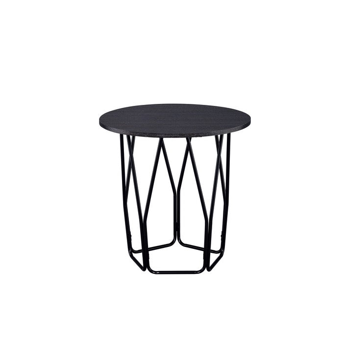 Industrial Style Wooden End Table with Metal Base, Black and Brown