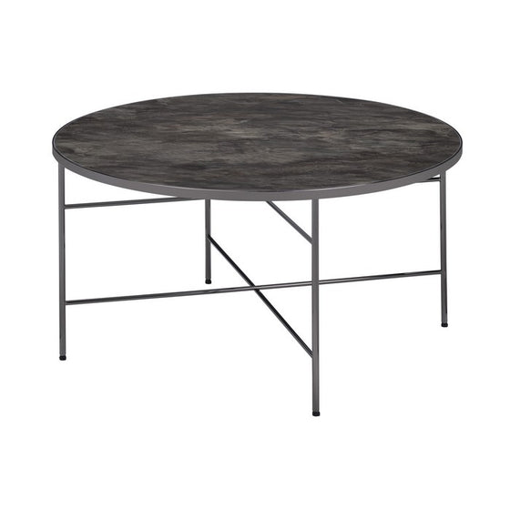 Contemporary Style Metal Framed Coffee Table with Marble Top, Gray
