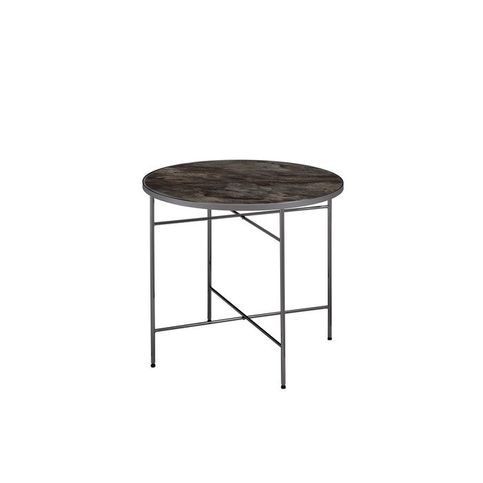Contemporary Style Metal Framed End Table with Marble Top, Gray