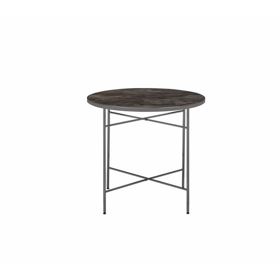 Contemporary Style Metal Framed End Table with Marble Top, Gray