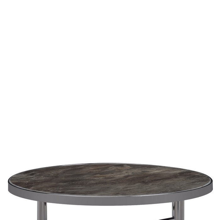 Contemporary Style Metal Framed Side Table with Marble Top, Gray