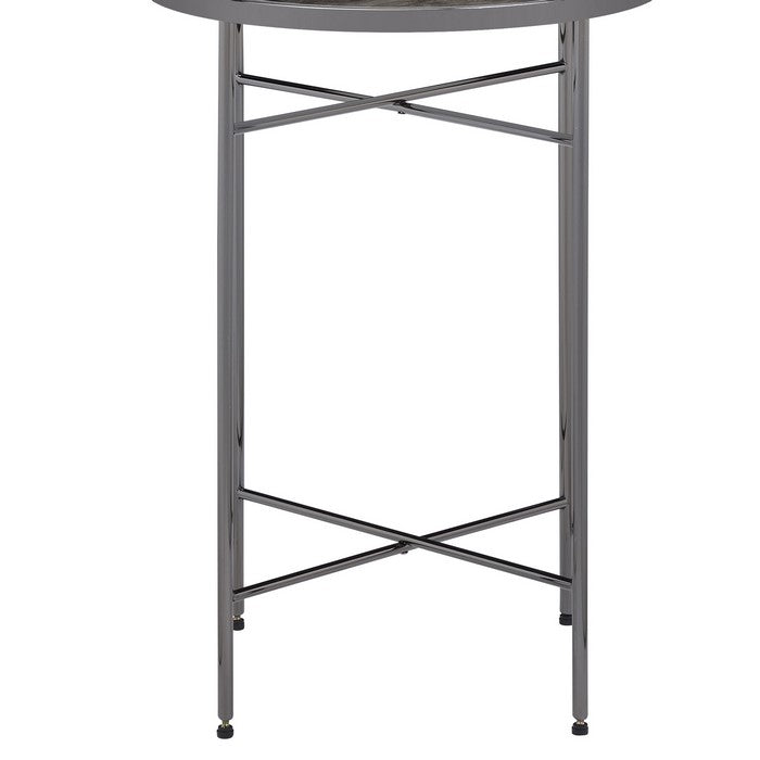 Contemporary Style Metal Framed Side Table with Marble Top, Gray