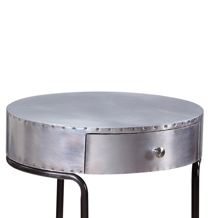 Aluminum Patchwork Wooden End Table with Metal Cantilever Base, Silver