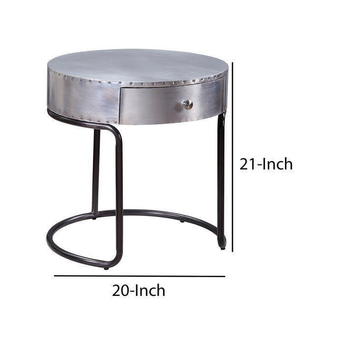 Aluminum Patchwork Wooden End Table with Metal Cantilever Base, Silver