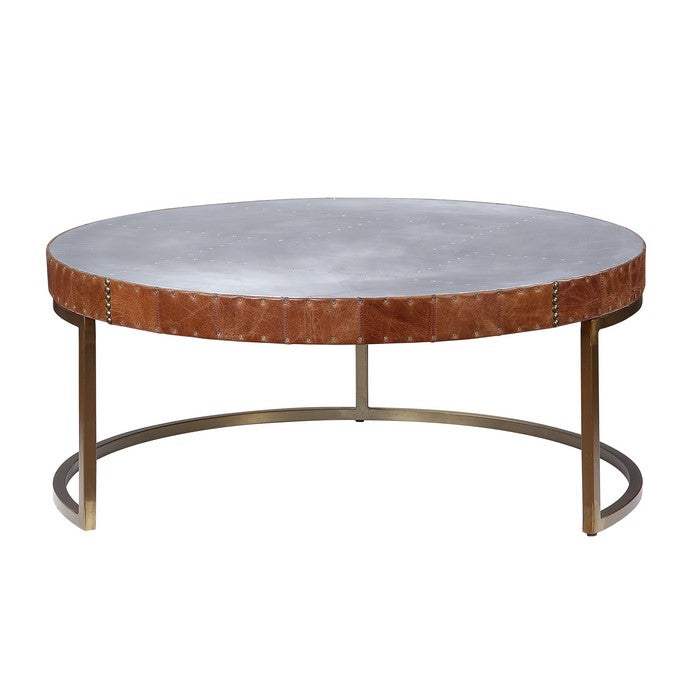 Round Metal Coffee Table with Airy Design Base, Large, Multicolor