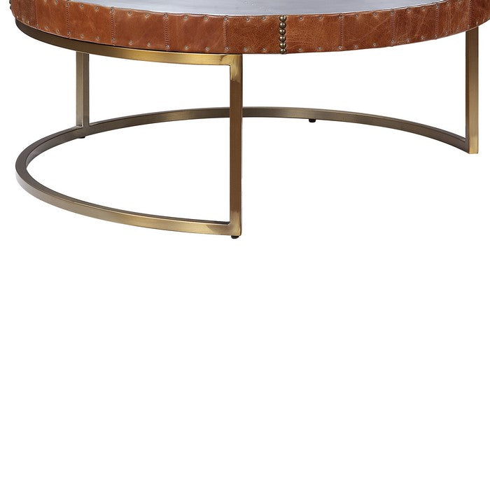 Round Metal Coffee Table with Airy Design Base, Large, Multicolor