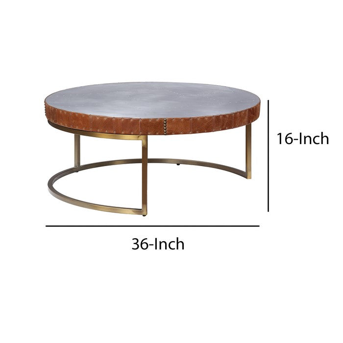 Round Metal Coffee Table with Airy Design Base, Large, Multicolor