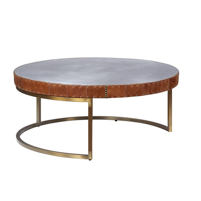 Round Metal Coffee Table with Airy Design Base, Large, Multicolor