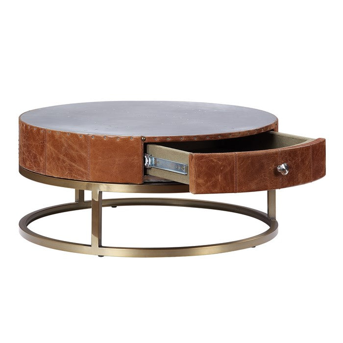 Round Metal Coffee Table with Airy Design Base, Small, Multicolor
