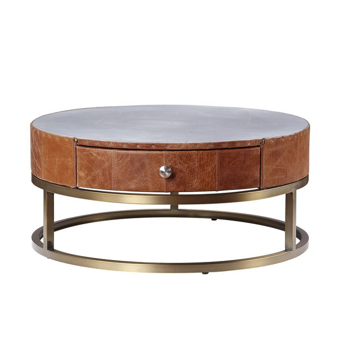 Round Metal Coffee Table with Airy Design Base, Small, Multicolor