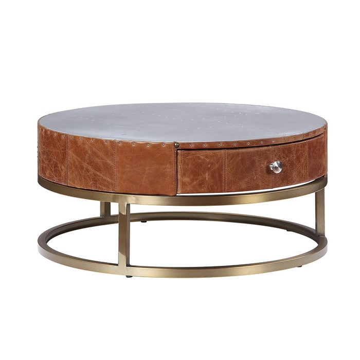 Round Metal Coffee Table with Airy Design Base, Small, Multicolor