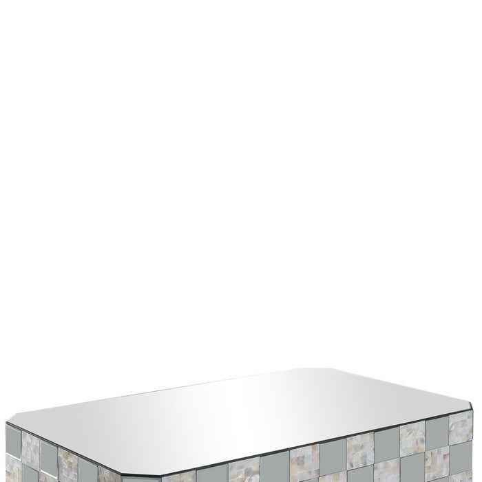 Wooden Coffee Table with Checkered Pattern Mirror Insets, Silver