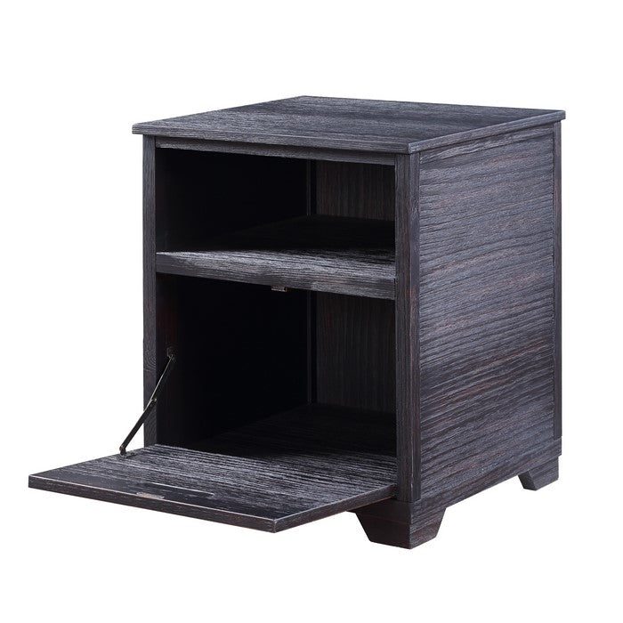 Rugged Textured Wooden End Table with Drop Down Storage, Black