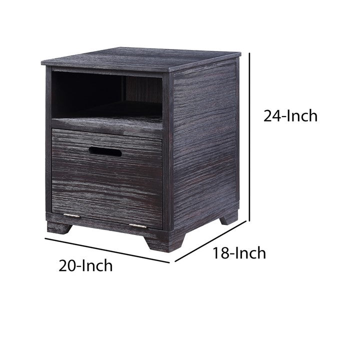 Rugged Textured Wooden End Table with Drop Down Storage, Black