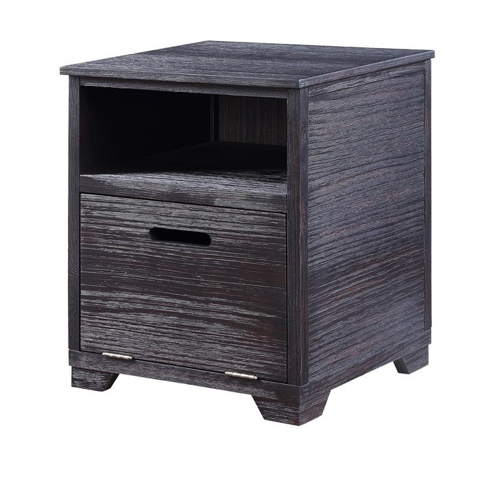 Rugged Textured Wooden End Table with Drop Down Storage, Black