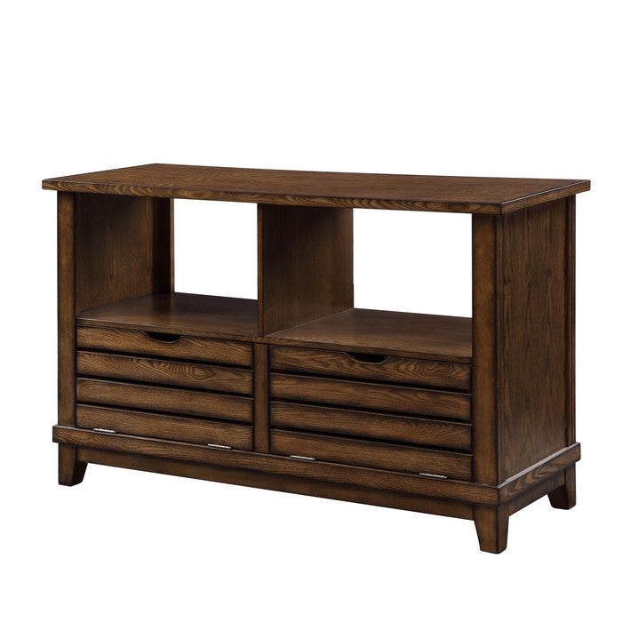 Slatted Front Sofa Table with Two Drawers and Two Shelf, Brown