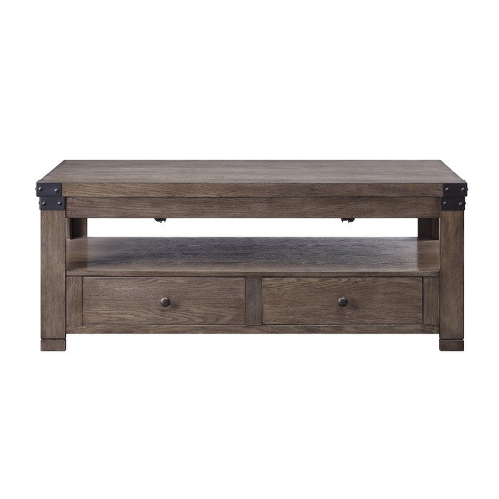Transitional Style Wooden Coffee Table with Two Drawers, Gray