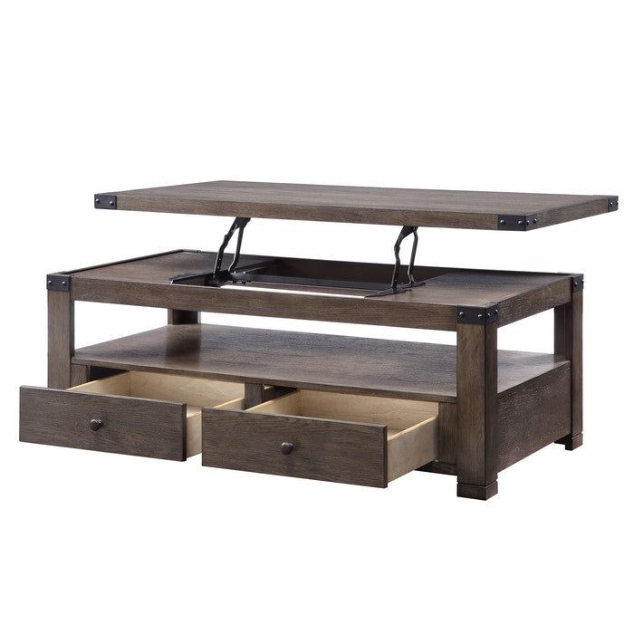 Transitional Style Wooden Coffee Table with Two Drawers, Gray