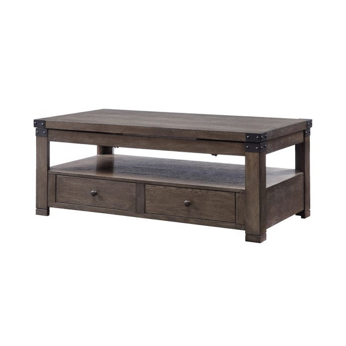 Transitional Style Wooden Coffee Table with Two Drawers, Gray