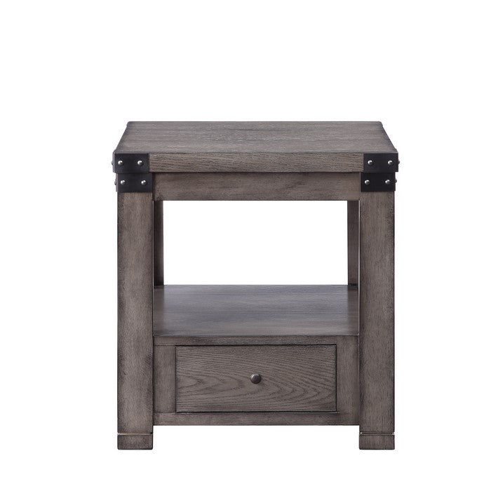 Wooden End Table with Open Bottom Shelf and One Drawer, Gray