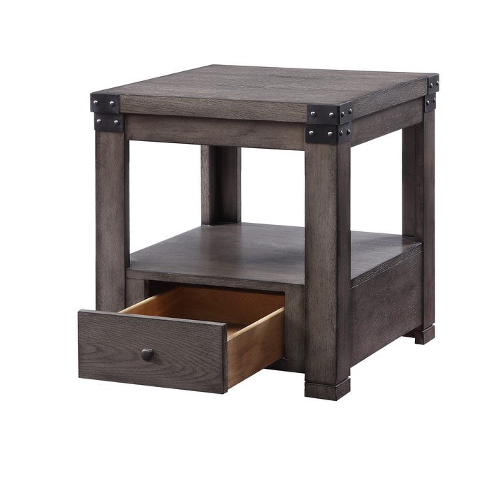 Wooden End Table with Open Bottom Shelf and One Drawer, Gray