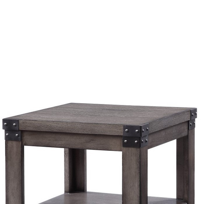 Wooden End Table with Open Bottom Shelf and One Drawer, Gray