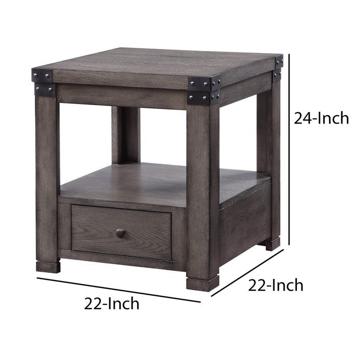 Wooden End Table with Open Bottom Shelf and One Drawer, Gray