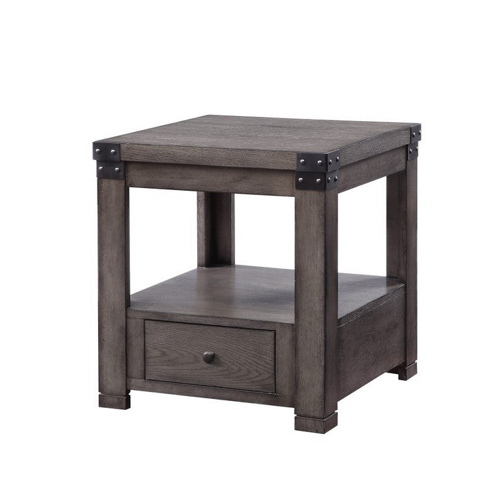 Wooden End Table with Open Bottom Shelf and One Drawer, Gray