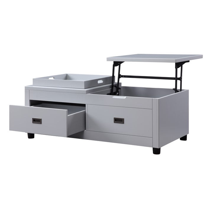Coffee Table with Top Lift and Reversible Lid Tray, Light Gray