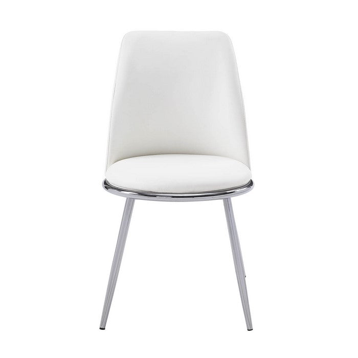 Leatherette Metal Side Chair with Angled Legs, Set of 2, White