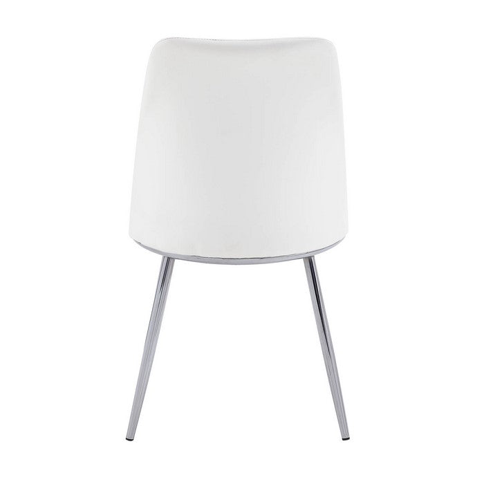 Leatherette Metal Side Chair with Angled Legs, Set of 2, White