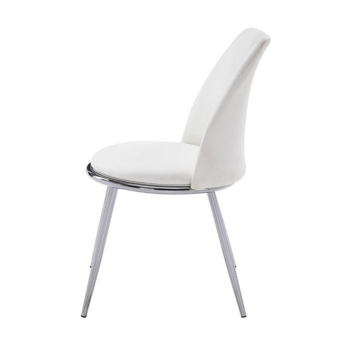 Leatherette Metal Side Chair with Angled Legs, Set of 2, White