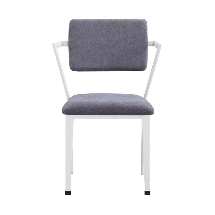 Fabric Upholstered Metal Dining Chair, Set of 2, White and Gray