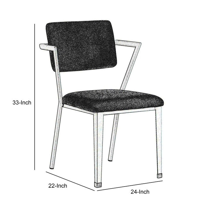 Fabric Upholstered Metal Dining Chair, Set of 2, White and Gray