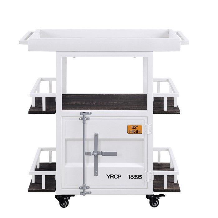 Industrial Style Metal Serving Cart with Casters, White