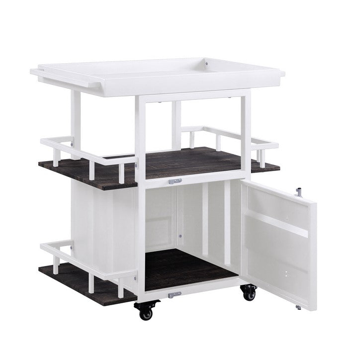 Industrial Style Metal Serving Cart with Casters, White