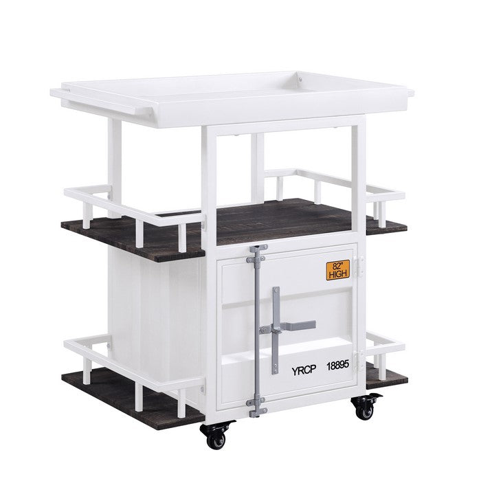 Industrial Style Metal Serving Cart with Casters, White