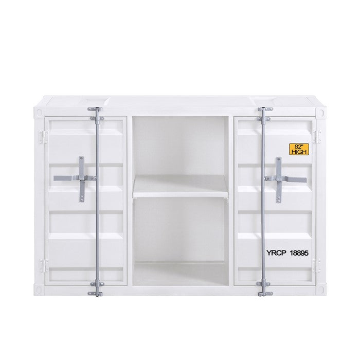 Industrial Metal Server with 2 Door Cabinet and 2 Open Shelves, White
